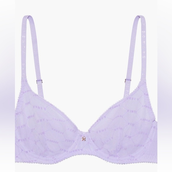 {NWT Savage X Fenty Purple Lavendar Flocked Logo Unlined Demi Bra 32A} - Picture 5 of 10